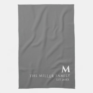 Linge De Cuisine Monogramme Nom de famille Gris et blanc