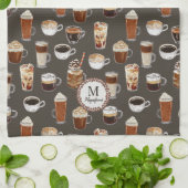 Linge De Cuisine Monogramme Nom Venti Amoureux du Café (Plié)