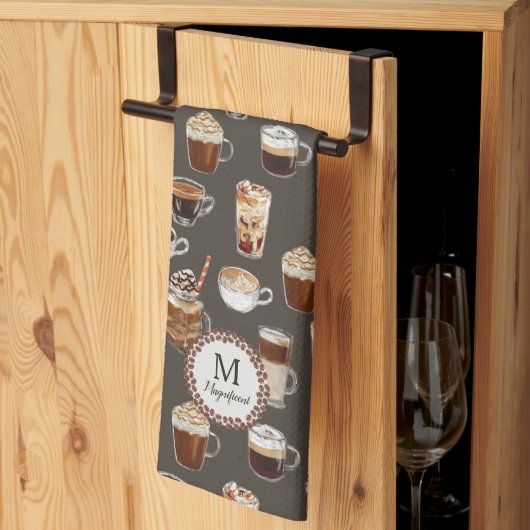 Linge De Cuisine Monogramme Nom Venti Amoureux du Café (Pliage en tiers)