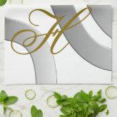 Linge De Cuisine Monogramme or dégradé gris ligne blanche abstrait (Plié)