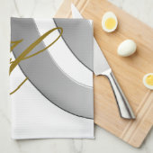 Linge De Cuisine Monogramme or dégradé gris ligne blanche abstrait (Quart Plié)