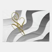 Linge De Cuisine Monogramme or dégradé gris ligne blanche abstrait (Horizontal)