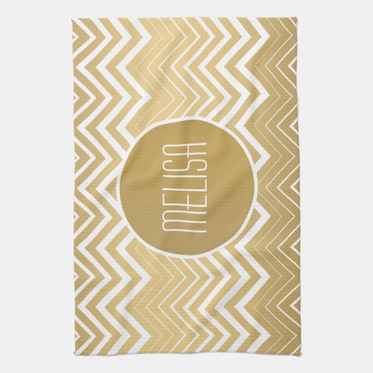 Linge De Cuisine Monogramme Or Et Blanc Zigzag Chevron (Vertical)