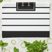Linge De Cuisine Monogramme Or noir et blanc rayé (Plié)