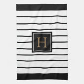 Linge De Cuisine Monogramme Or noir et blanc rayé (Vertical)