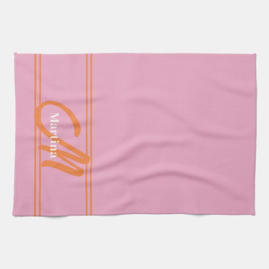 Linge De Cuisine Monogramme orange rose moderne initial (Horizontal)