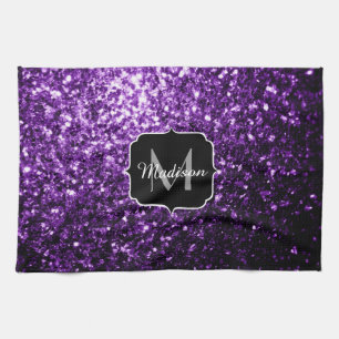 Linge De Cuisine Monogramme pailleté brillant faux violet foncé