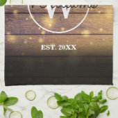 Linge De Cuisine Monogramme Panneaux en bois rustique Script (Plié)