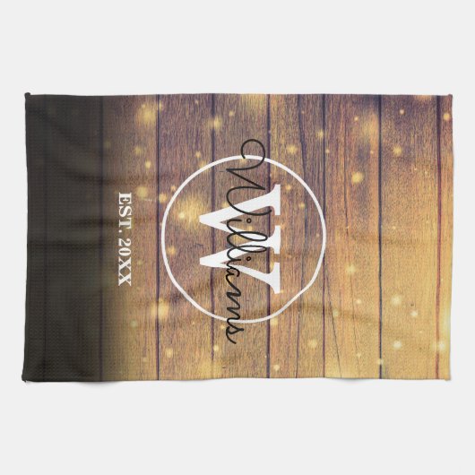 Linge De Cuisine Monogramme Panneaux en bois rustique Script (Horizontal)