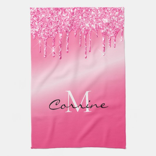 Linge De Cuisine Monogramme Parties scintillant à séchage rose chau (Vertical)