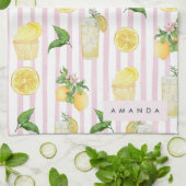 Linge De Cuisine Monogramme Personnalisé Aquarelle Lemons Lemonade (Plié)