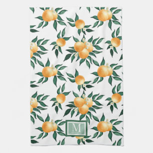Linge De Cuisine Monogramme personnalisé aquarelle Orange Citron 