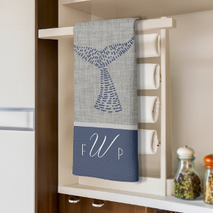 Linge De Cuisine Monogramme personnalisé Nautical Whale Line Art