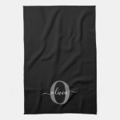 Linge De Cuisine Monogramme personnalisé Nom de script noir blanc g (Vertical)