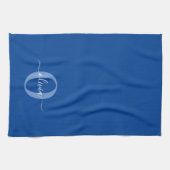 Linge De Cuisine Monogramme personnalisé Nom du script Bleu Blanc (Horizontal)