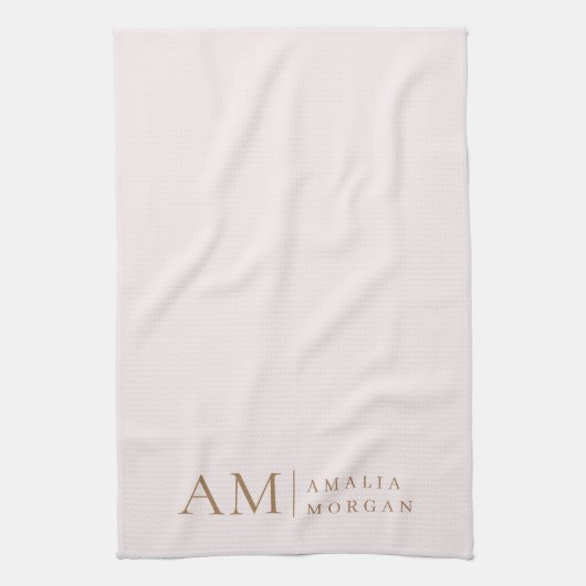 Linge De Cuisine Monogramme Personnalisé Rose Initiale Et Nom (Vertical)