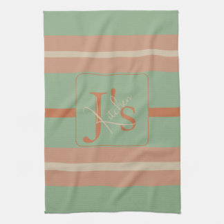 Linge De Cuisine Monogramme personnalisée à rayures de sauge corall