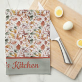 Linge De Cuisine Monogramme Personnaliser Feuilles d'automne Vert O (Quart Plié)