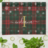 Linge De Cuisine Monogramme plaqué Snowflakes Script Nom rustique (Plié)