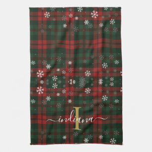 Linge De Cuisine Monogramme plaqué Snowflakes Script Nom rustique