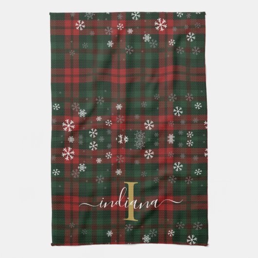 Linge De Cuisine Monogramme plaqué Snowflakes Script Nom rustique (Vertical)