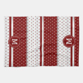 Linge De Cuisine Monogramme Pointe rouge foncé et blanc (Horizontal)