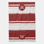 Linge De Cuisine Monogramme Pointe rouge foncé et blanc (Vertical)