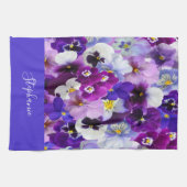Linge De Cuisine Monogramme Purple Bleu Blanc Floral Pansy Fleurs (Horizontal)
