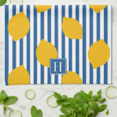 Linge De Cuisine Monogramme rayé de ferme rustique au citron (Plié)