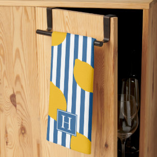 Linge De Cuisine Monogramme rayé de ferme rustique au citron