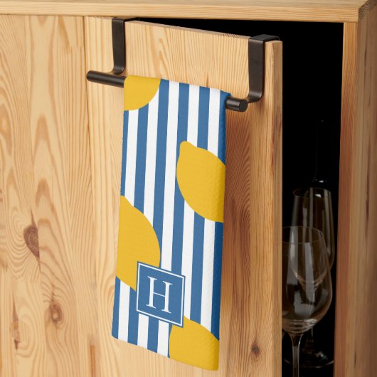 Linge De Cuisine Monogramme rayé de ferme rustique au citron (Pliage en tiers)