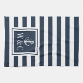 Linge De Cuisine Monogramme Rayure Bleue Marine Ancre Nautique (Horizontal)