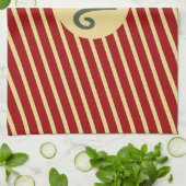 Linge De Cuisine Monogramme Rayures Rouge Cramoisi & Crème Varsity (Plié)