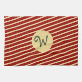 Linge De Cuisine Monogramme Rayures Rouge Cramoisi & Crème Varsity (Horizontal)