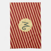 Linge De Cuisine Monogramme Rayures Rouge Cramoisi & Crème Varsity (Vertical)