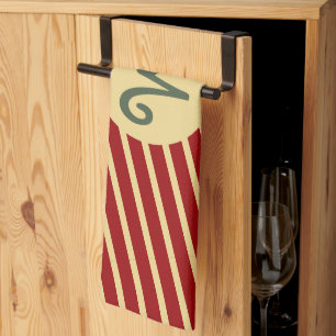 Linge De Cuisine Monogramme Rayures Rouge Cramoisi & Crème Varsity