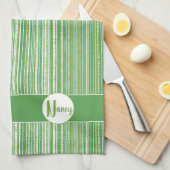 Linge De Cuisine Monogramme rayures sarcelle, vert et blanc (Quart Plié)