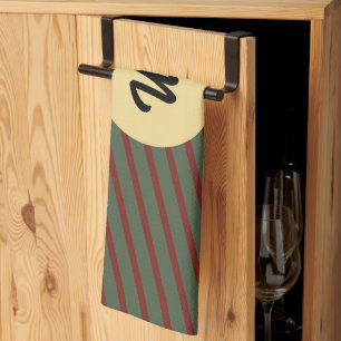 Linge De Cuisine Monogramme rayures vert forêt et bordeaux Prépa