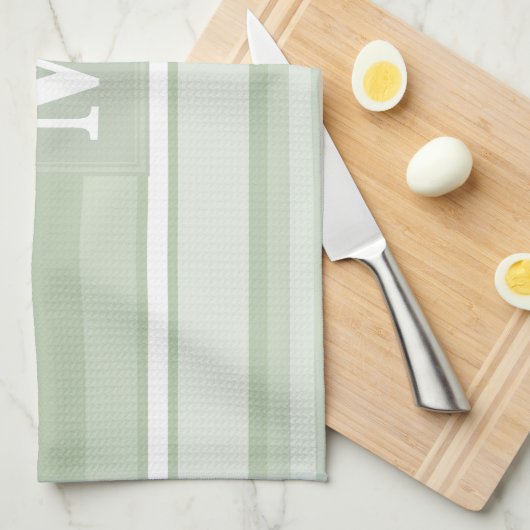 Linge De Cuisine Monogramme rayures vert pâle (Quart Plié)