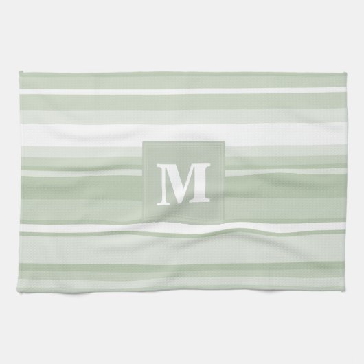 Linge De Cuisine Monogramme rayures vert pâle (Horizontal)