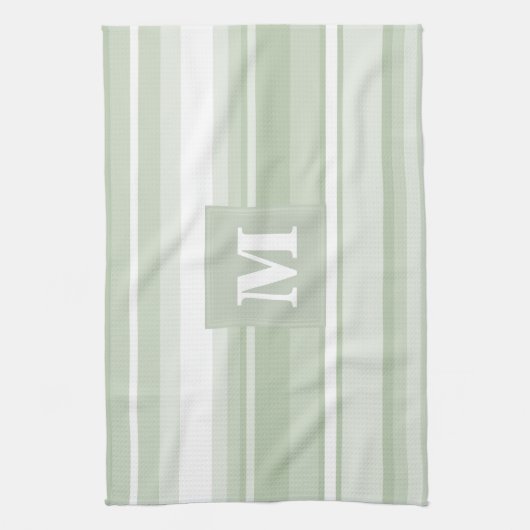 Linge De Cuisine Monogramme rayures vert pâle (Vertical)