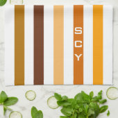 Linge De Cuisine Monogramme rayures verticales orange marron clair (Plié)