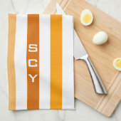 Linge De Cuisine Monogramme rayures verticales orange marron clair (Quart Plié)