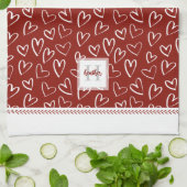 Linge De Cuisine Monogramme Red Valentine Heart Motif (Plié)