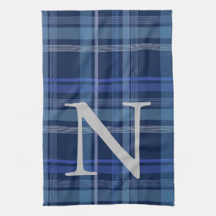 Linge De Cuisine Monogramme rétro mote Tartan Plaid bleu marine