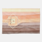 Linge De Cuisine Monogramme rétro rayures tomber jaune orange brun (Horizontal)