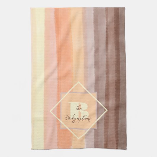 Linge De Cuisine Monogramme rétro rayures tomber jaune orange brun (Vertical)