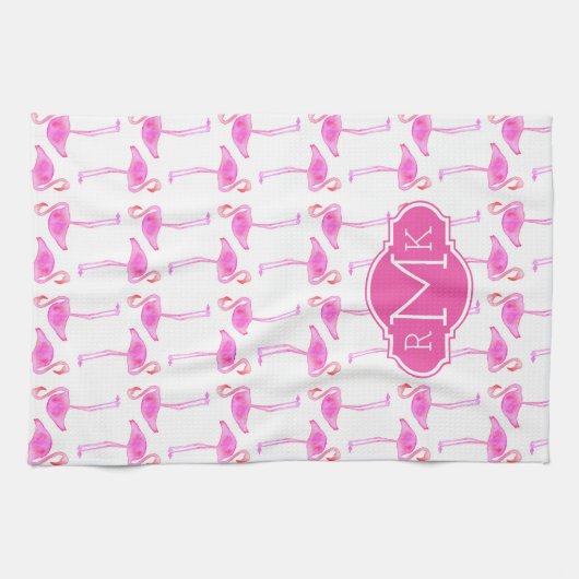 Linge De Cuisine Monogramme rose du motif | de Flamant rose (Horizontal)