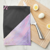 Linge De Cuisine Monogramme rose et noir (Quart Plié)