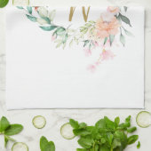Linge De Cuisine Monogramme Rose Floral Gold Script (Plié)